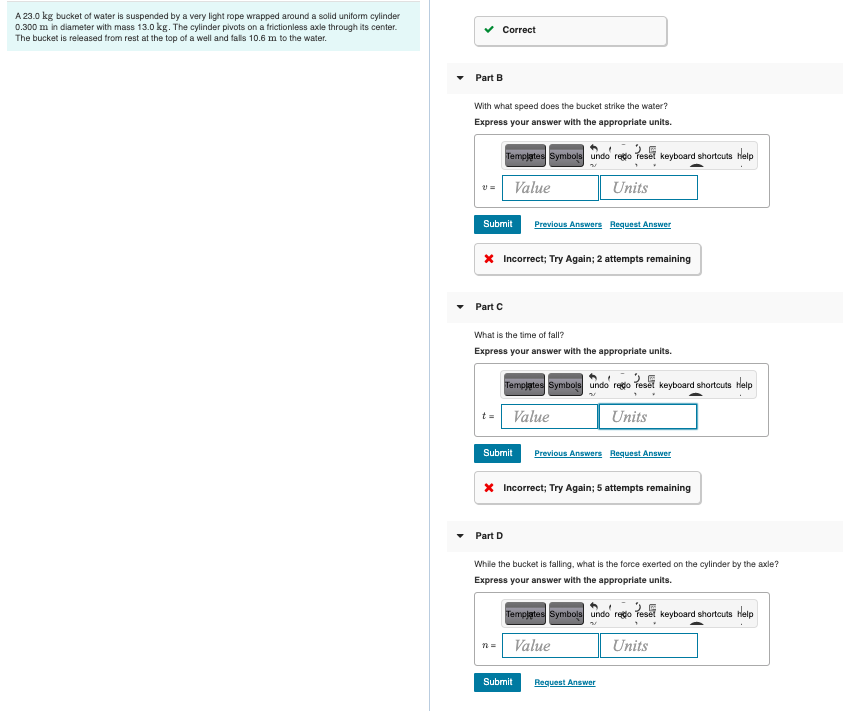 Solved A 23.0 kg bucket of water is suspended by a very