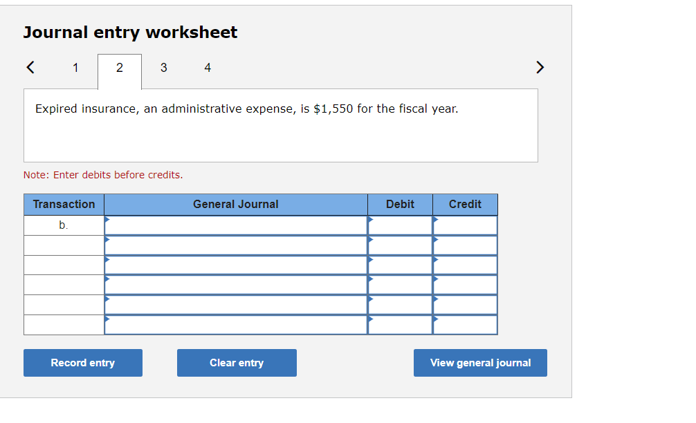 Journal entry worksheet Expired insurance, an | Chegg.com