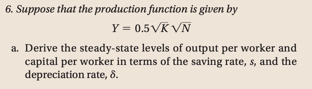 Solved 6. Suppose that the production function is given by Y | Chegg.com