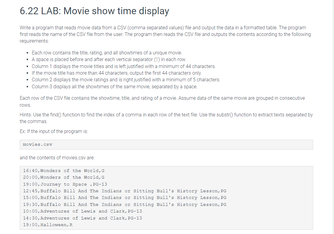 Solved Write a program that reads movie data from a CSV Chegg