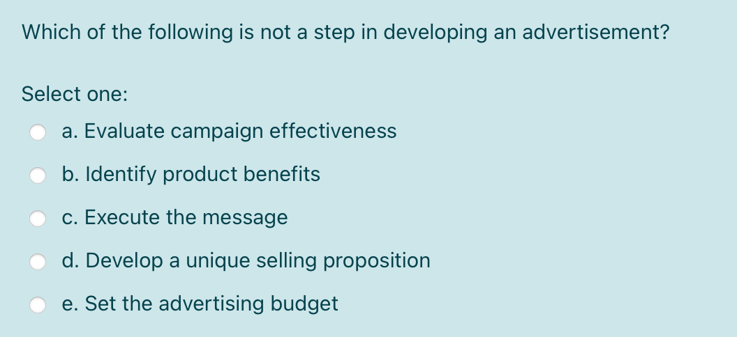 Solved Which of the following is not a step in developing an | Chegg.com