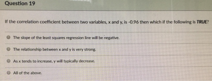 Solved Question 19 If the correlation coefficient between | Chegg.com