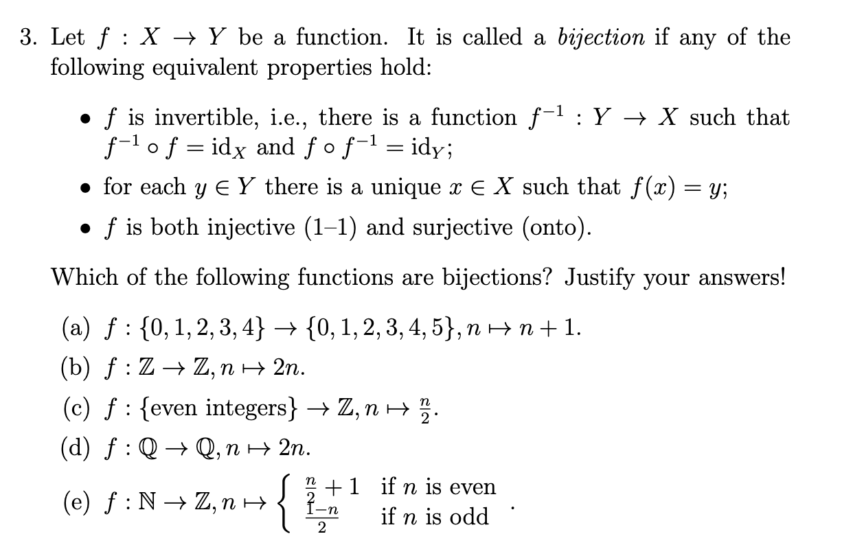 Solved Let F X→y Be A Function It Is Called A Bijection If