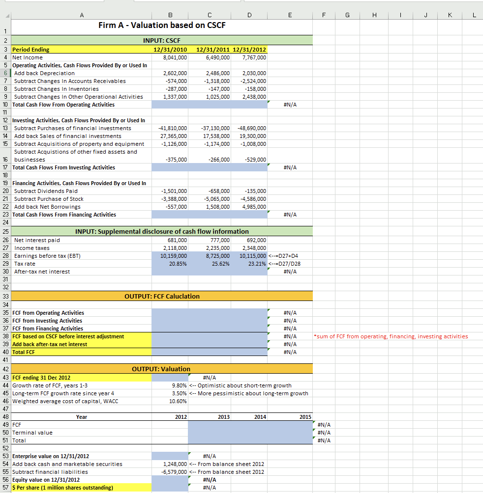 fill out the excel to find valuation based on EBIT. | Chegg.com