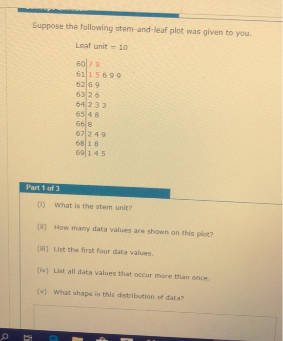 Solved Suppose the following stem-and-leaf plot was given to | Chegg.com
