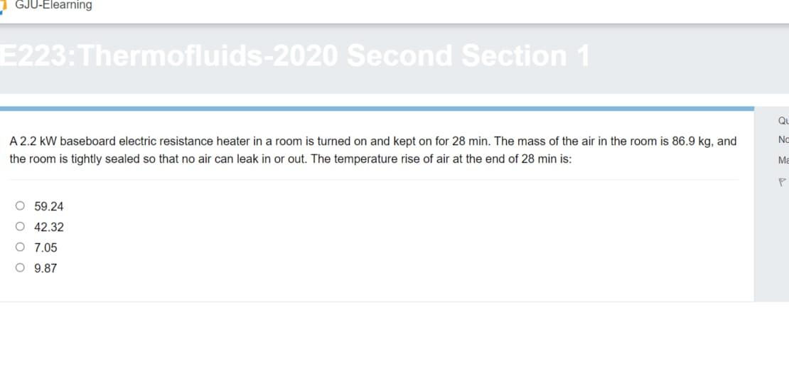 Solved GJU-Elearning E223: Thermofluids-2020 Second Section | Chegg.com