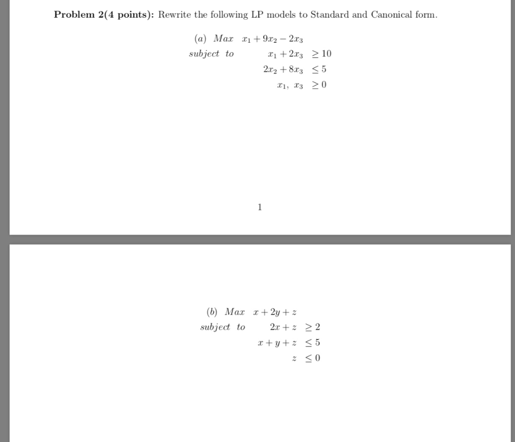 Solved Problem 2(4 points): Rewrite the following LP models | Chegg.com