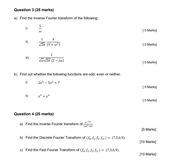 Solved A Find The Inverse Fourier Transform Of The