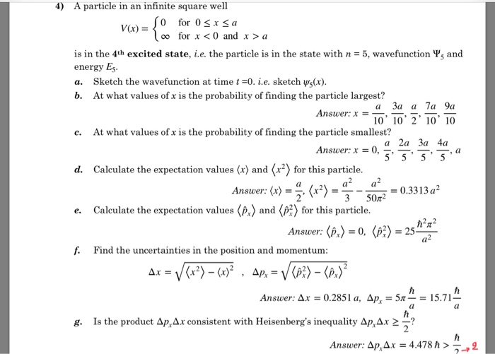 Solved 4) A particle in an infinite square well f (x) ={0 oo | Chegg.com