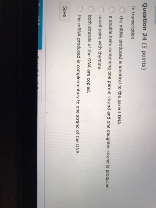 Solved Question 24 (5 points) In transcription the mRNA | Chegg.com