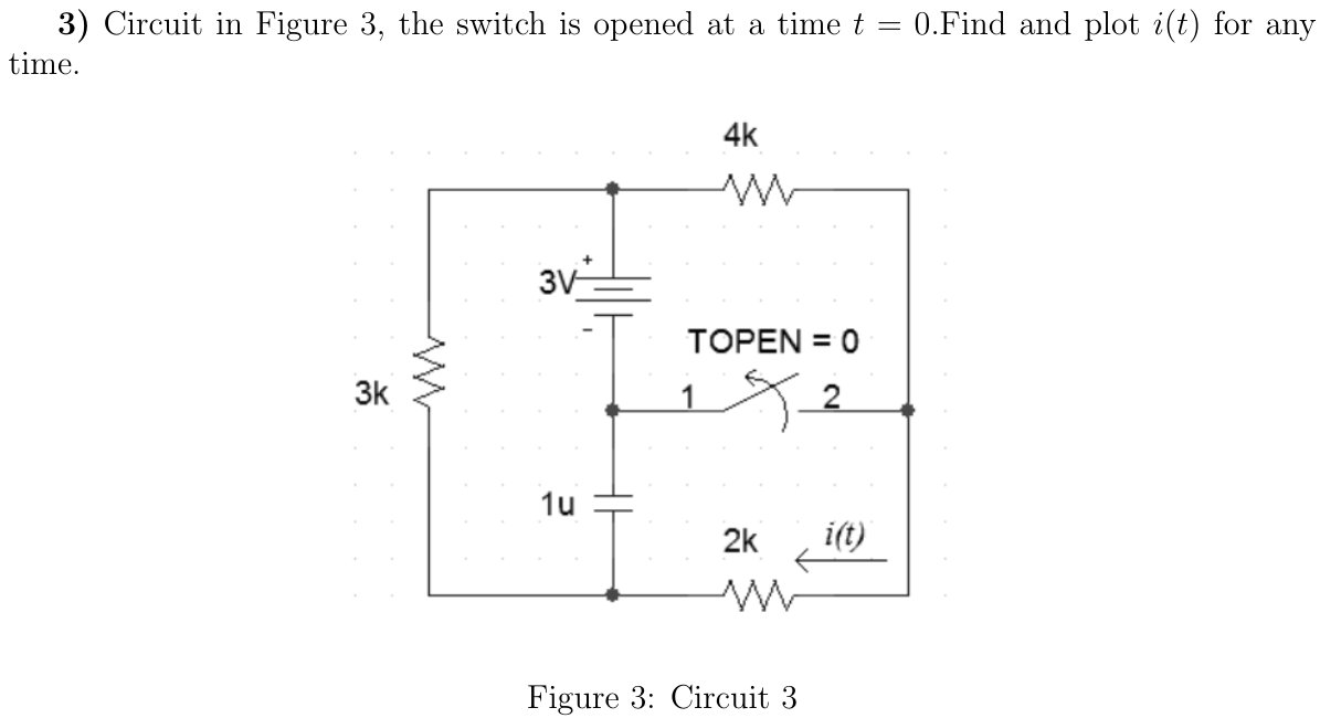 Solved 3) Circuit in Figure 3, the switch is opened at a | Chegg.com