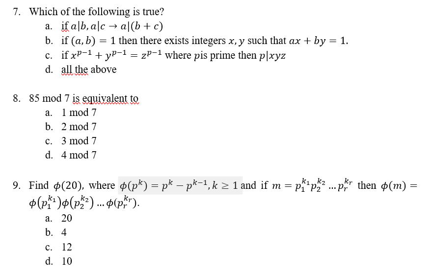 Solved Number Theory Choose The Correct Alternative And J Chegg Com