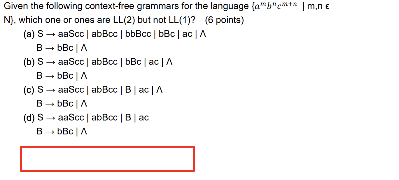 Solved Given The Following Context-free Grammars For The | Chegg.com