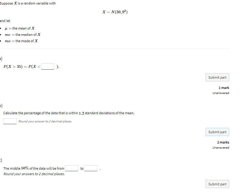 Solved Suppose X is a random variable with XN(30, 92) and | Chegg.com