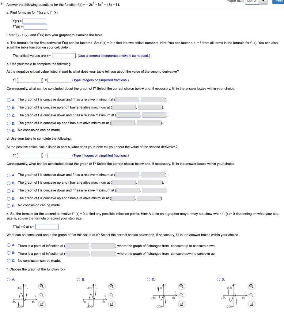 Solved Answer The Following Questions For The Function 