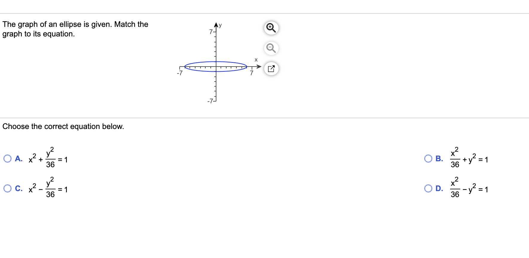 Solved The graph of an ellipse is given. Match the graph to | Chegg.com