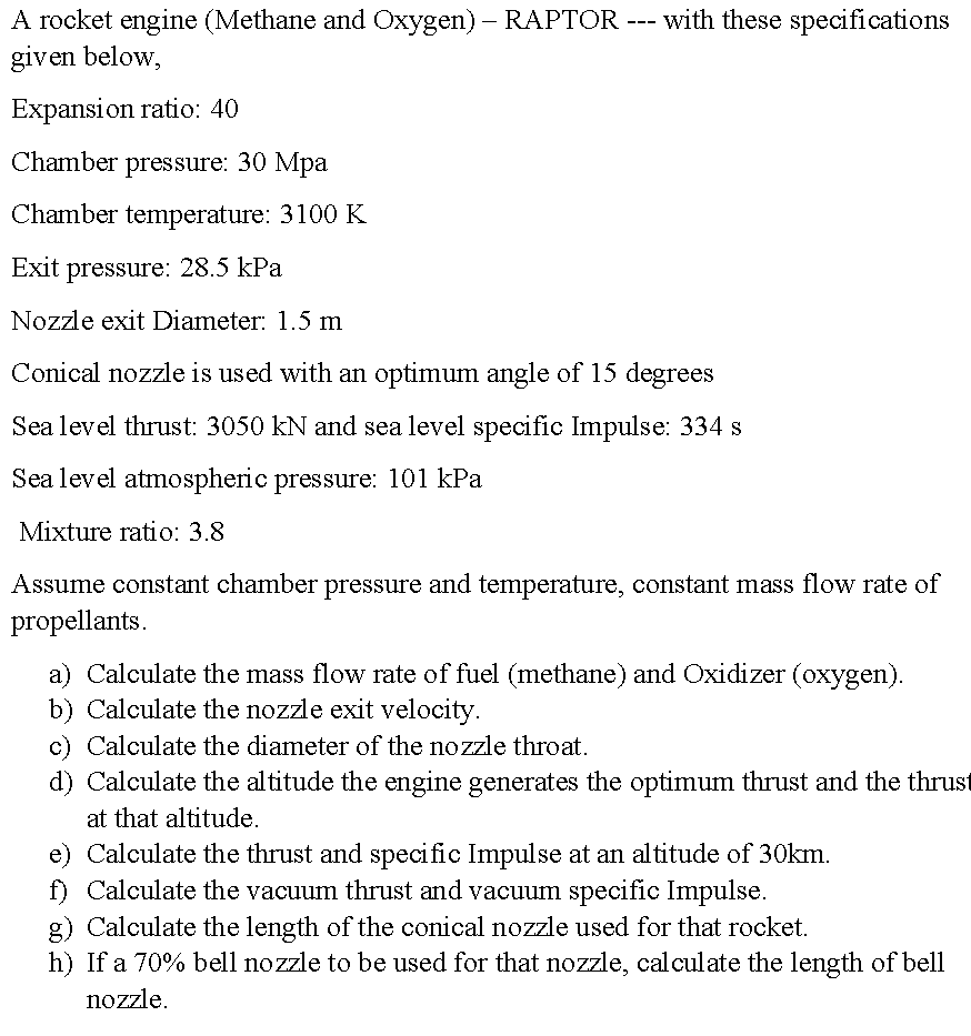 Solved A rocket engine (Methane and Oxygen) - RAPTOR --- | Chegg.com
