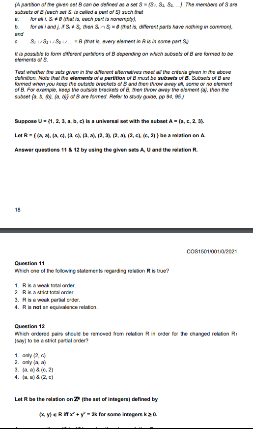 Solved COS1501/001/0/2021 Question 11 Which one of the | Chegg.com