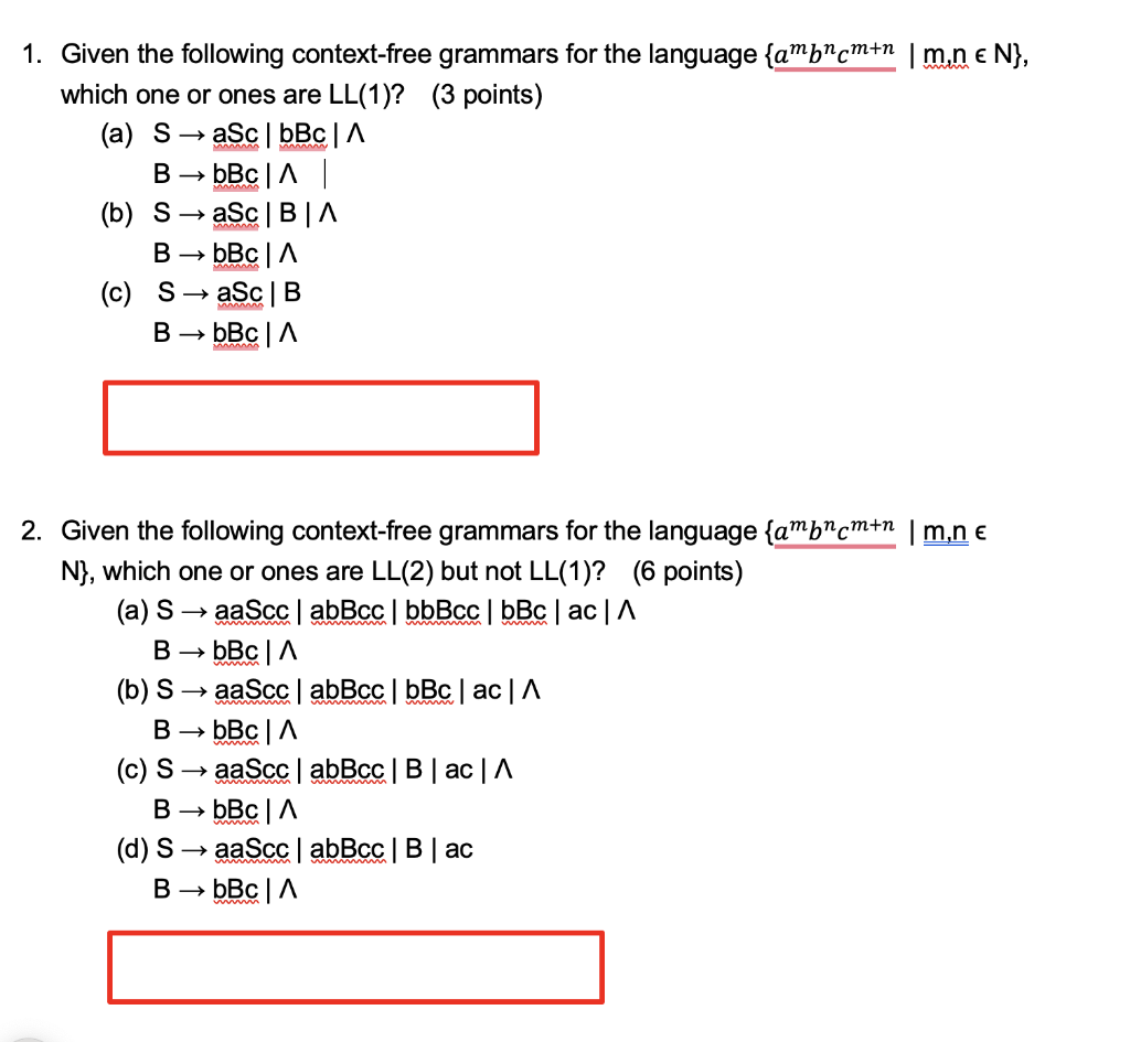 Solved 1. Given The Following Context-free Grammars For The | Chegg.com