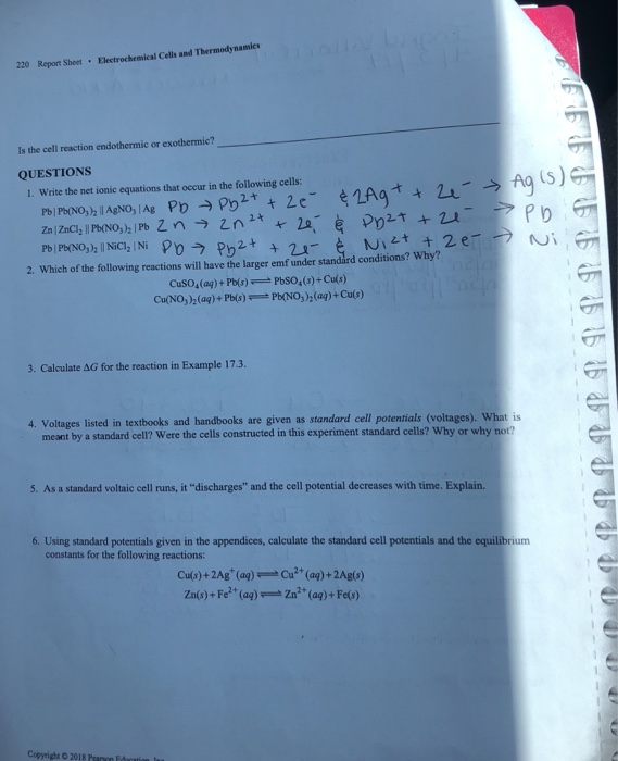 Solved: REPORT SHEET EXPERIMENT Electrochemical Cells 17 A... | Chegg.com