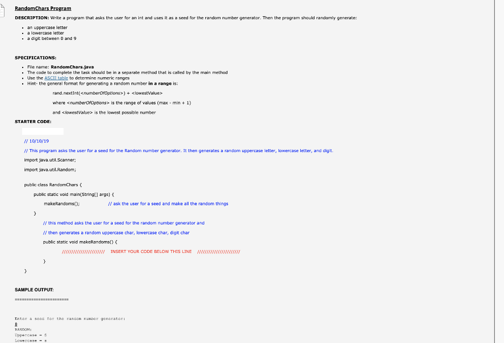 Solved RandomChars Program DESCRIPTION: Write a program that | Chegg.com