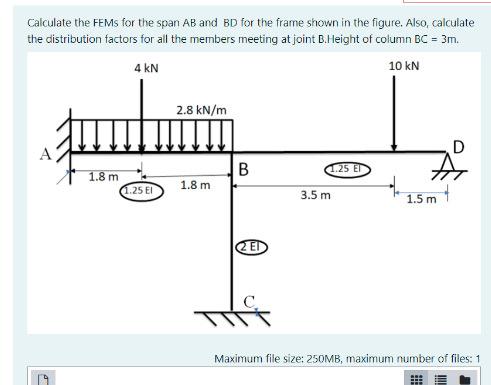Solved Calculate the FEMs for the span AB and BD for the | Chegg.com