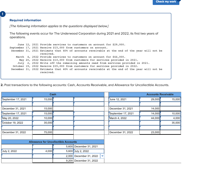 Solved Check my work Required information [The following | Chegg.com