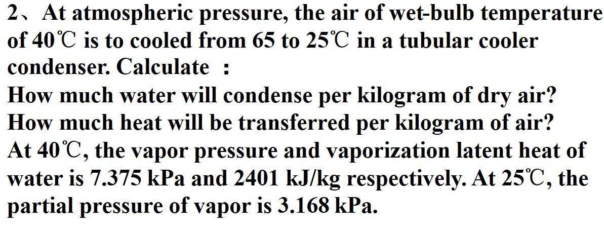 Solved а 2. At Atmospheric Pressure, The Air Of Wet-bulb | Chegg.com