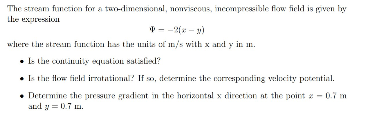 Solved The Stream Function For A Two Dimensional