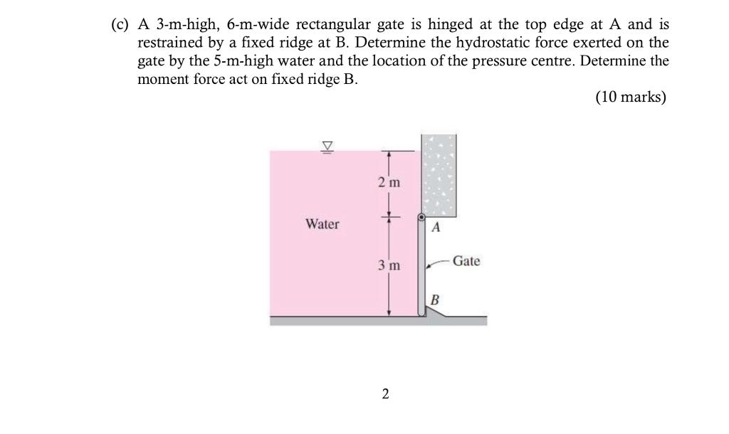 Solved (c) A 3-m-high, 6-m-wide rectangular gate is hinged | Chegg.com