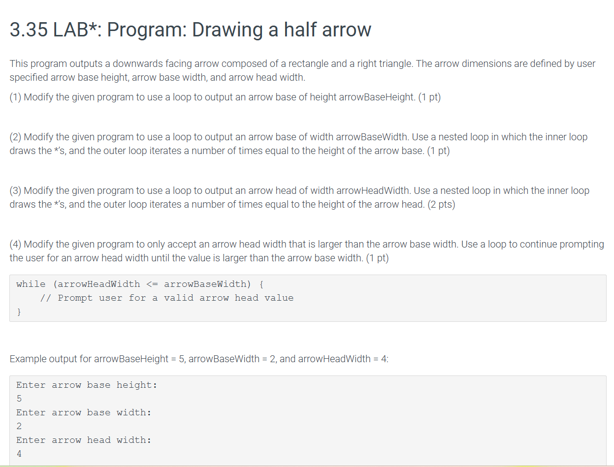 Solved 3.35 LAB*: Program: Drawing a half arrow This program
