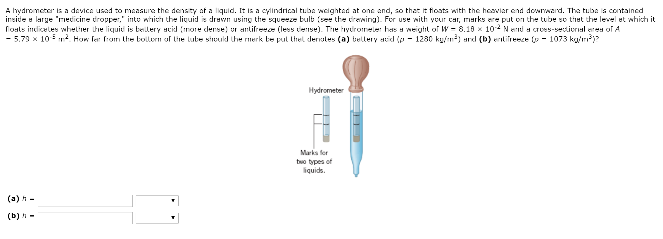 Solved A Hydrometer Is A Device Used To Measure The Density Chegg Com