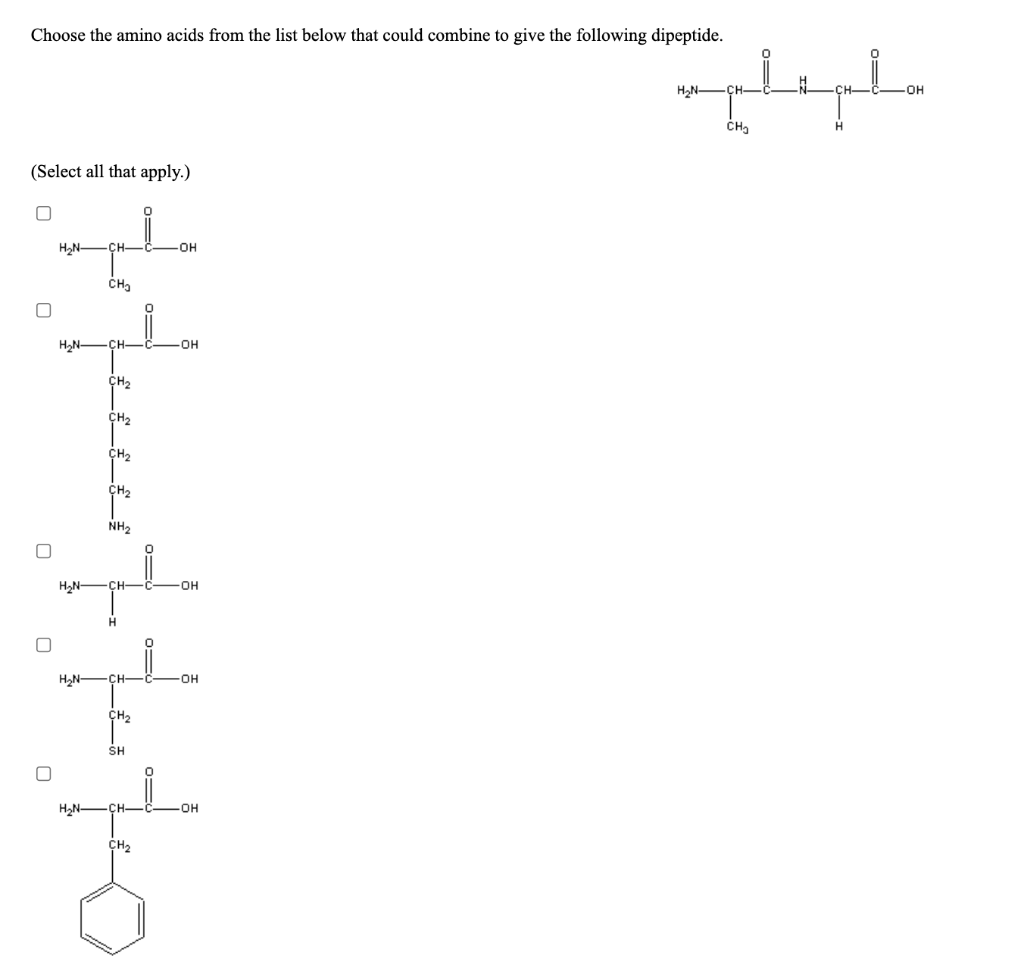 Solved Choose the amino acids from the list below that could | Chegg.com