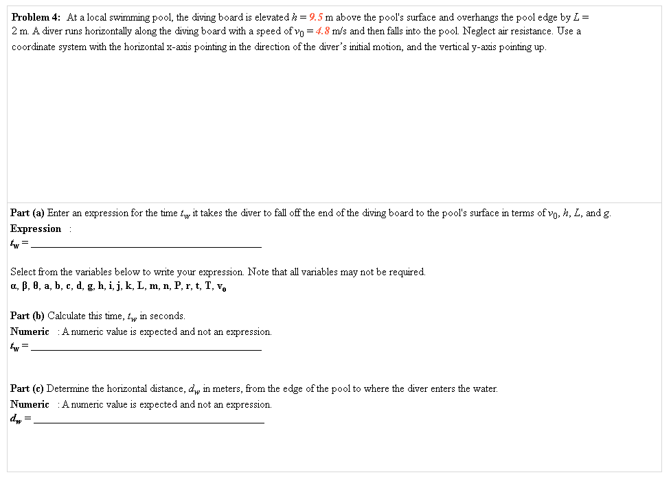 Solved Problem 4 At A Local Swimming Pool The Diving Bo Chegg Com