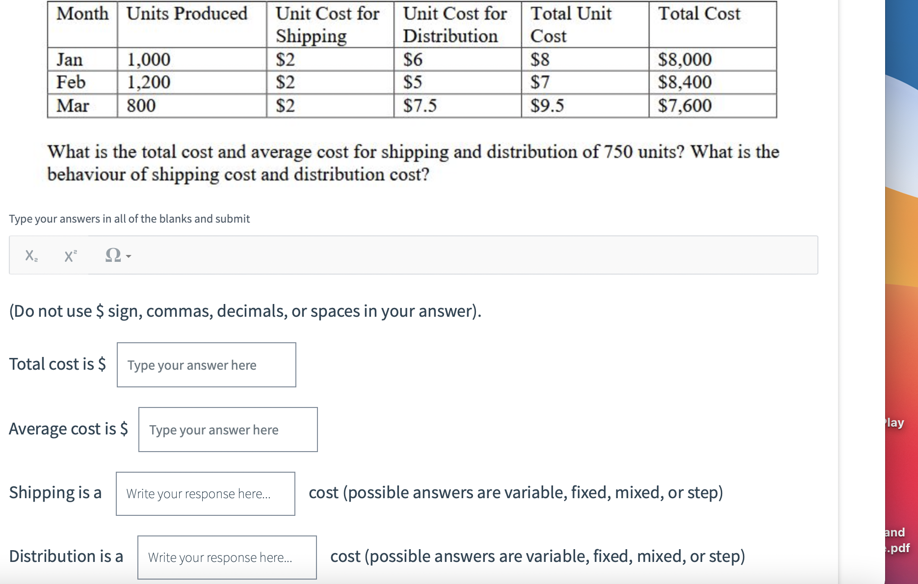 Solved What is the total cost and average cost for shipping | Chegg.com