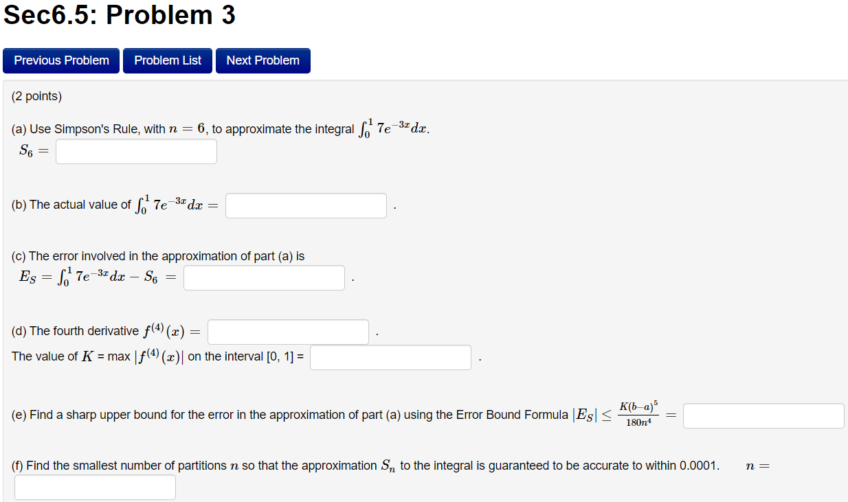 Solved (2 points) (a) Use Simpson's Rule, with n=6, to | Chegg.com
