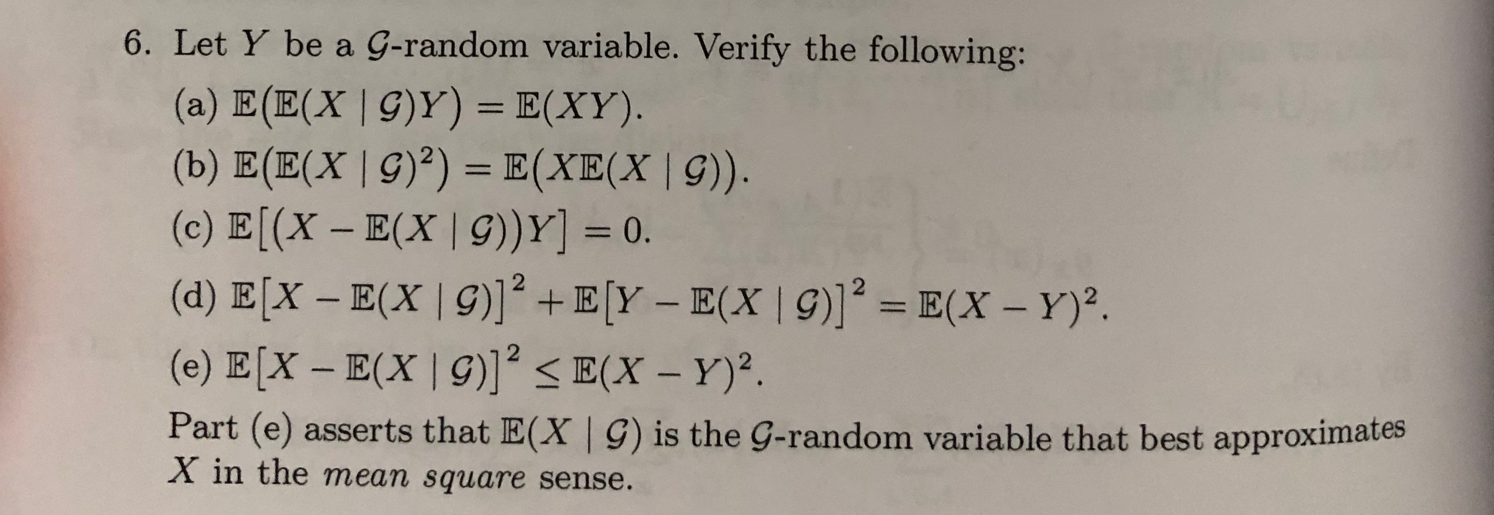 6 Let Y Be A G Random Variable Verify The Follow Chegg Com