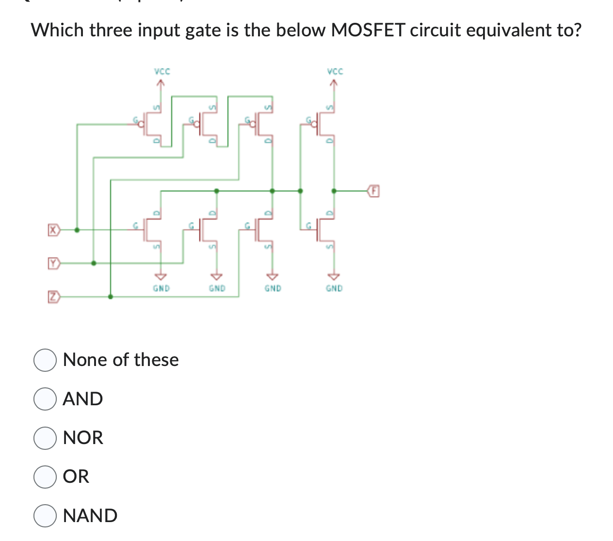 Solved Given A Logic Function F=[(A+B+C).D]′ Please Select | Chegg.com