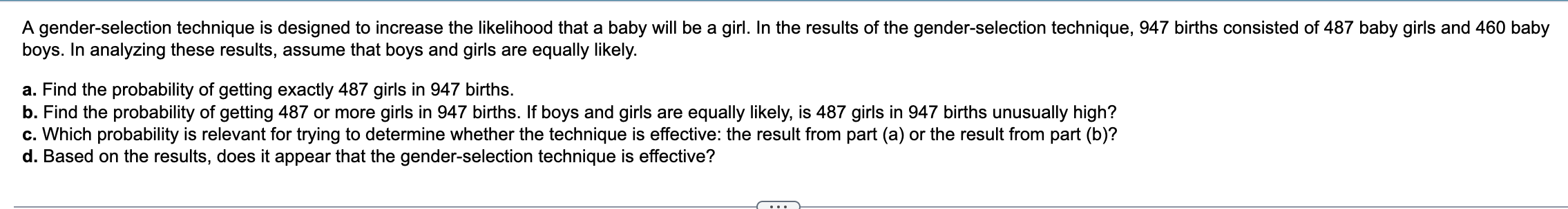 Solved A gender-selection technique is designed to increase | Chegg.com