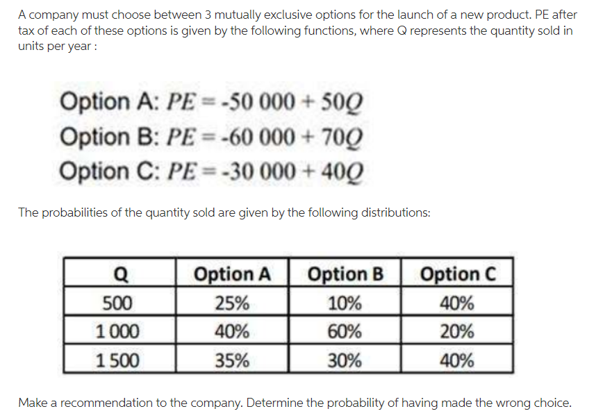 Solved A company must choose between 3 mutually exclusive | Chegg.com