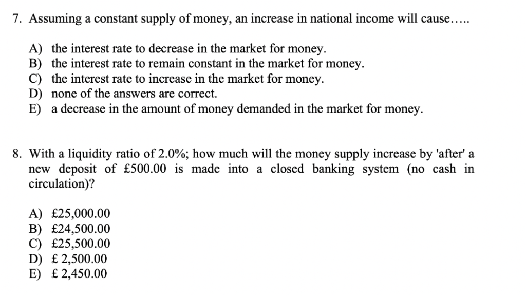 Solved 7. Assuming a constant supply of money, an increase | Chegg.com
