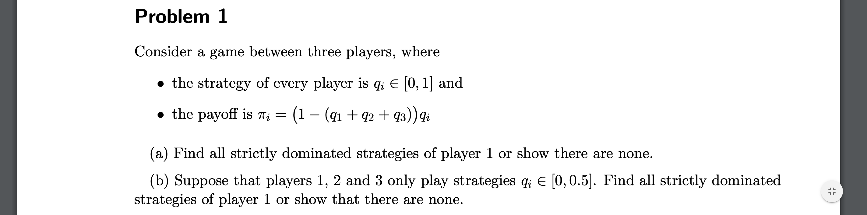 Solved Problem 1 Consider a game between three players, | Chegg.com