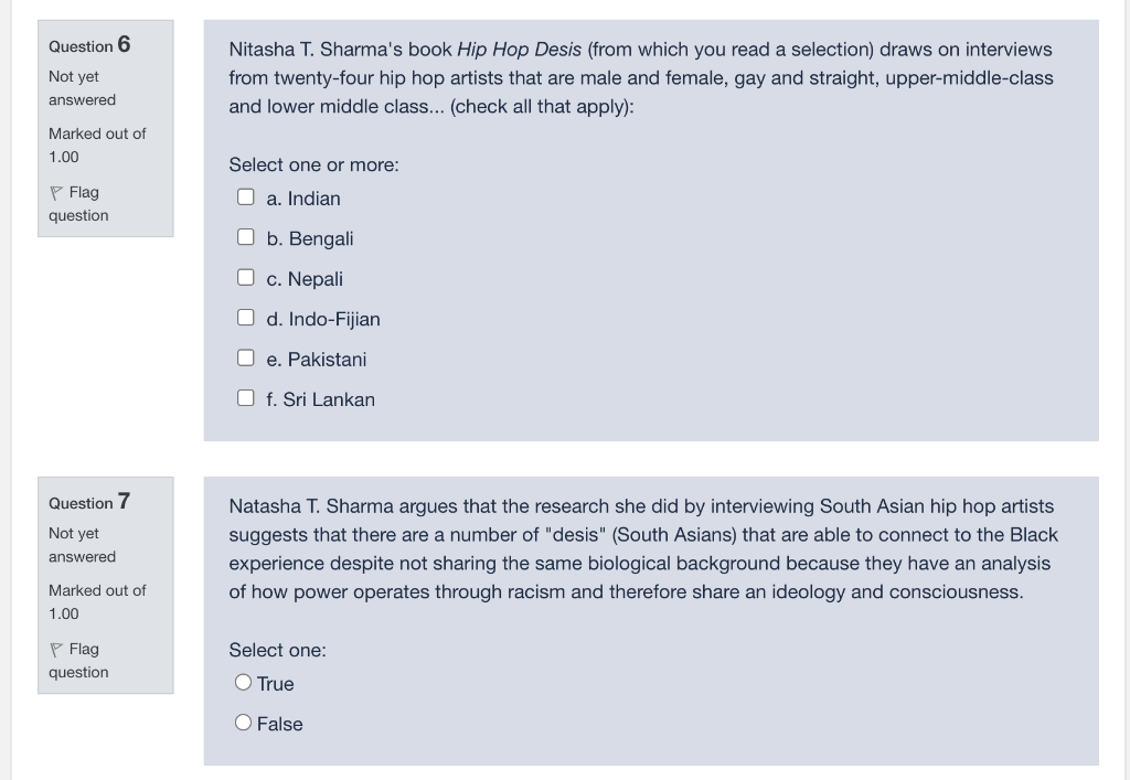 Question 6 Not Yet Answered Nitasha T Sharma S Book Chegg Com