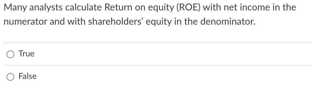 Solved Many Analysts Calculate Return On Equity Roe With 0186