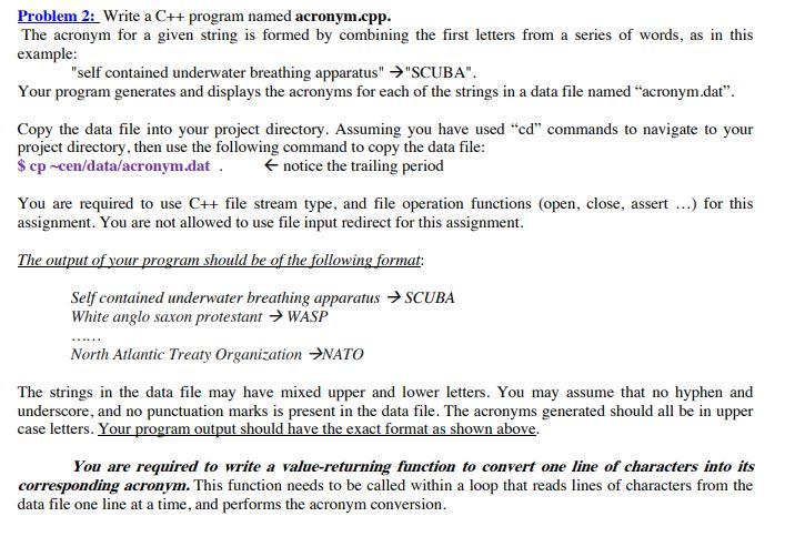 Solved Problem 2: Write a C++ program named acronym.cpp. The | Chegg.com