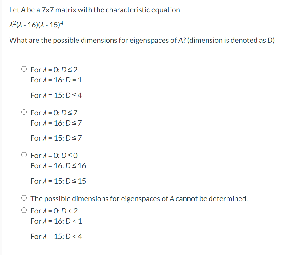 Solved Let A be a 7x7 matrix with the characteristic | Chegg.com