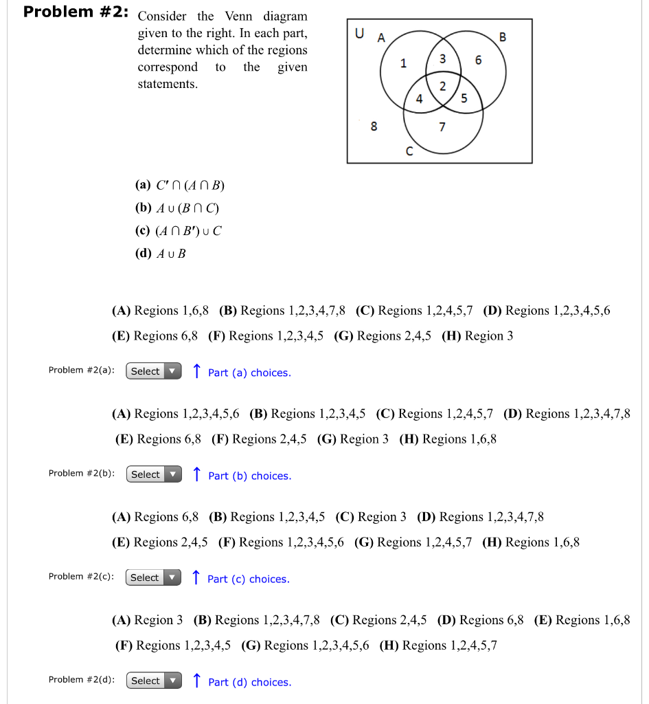 Solved Problem 2 Consider The Venn Diagram Given To The Chegg Com