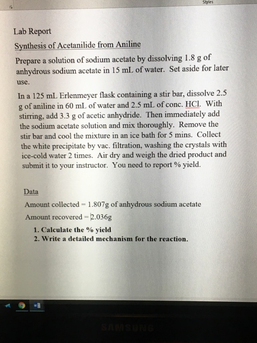😊 Synthesis of acetanilide from aniline lab report. Lab Report Of