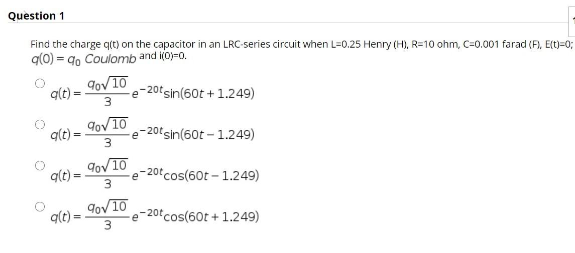 Solved Question 1 Find The Charge Q T On The Capacitor I Chegg Com