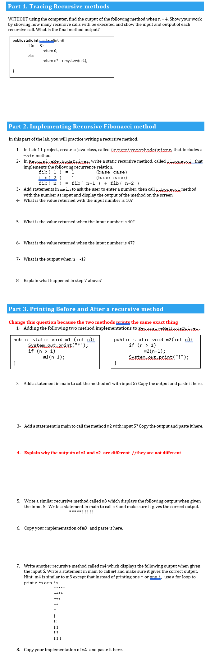 Solved Part 1. Tracing Recursive methods WITHOUT using the | Chegg.com
